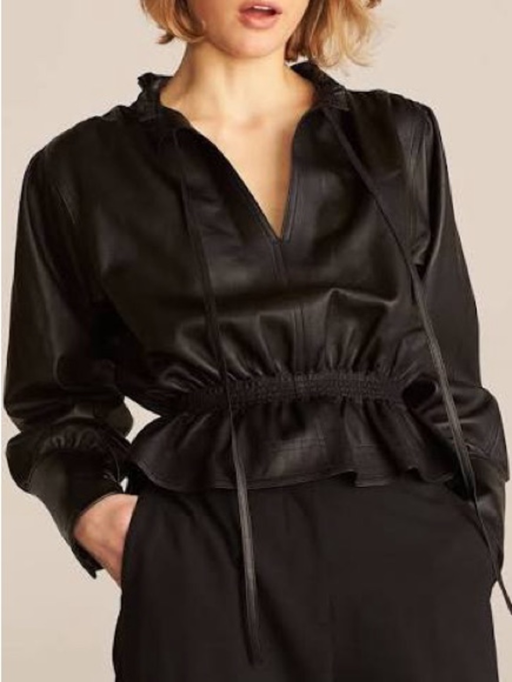 Rebecca Taylor GLOVE LAMBSKIN LEATHER BLOUSE - Size XL